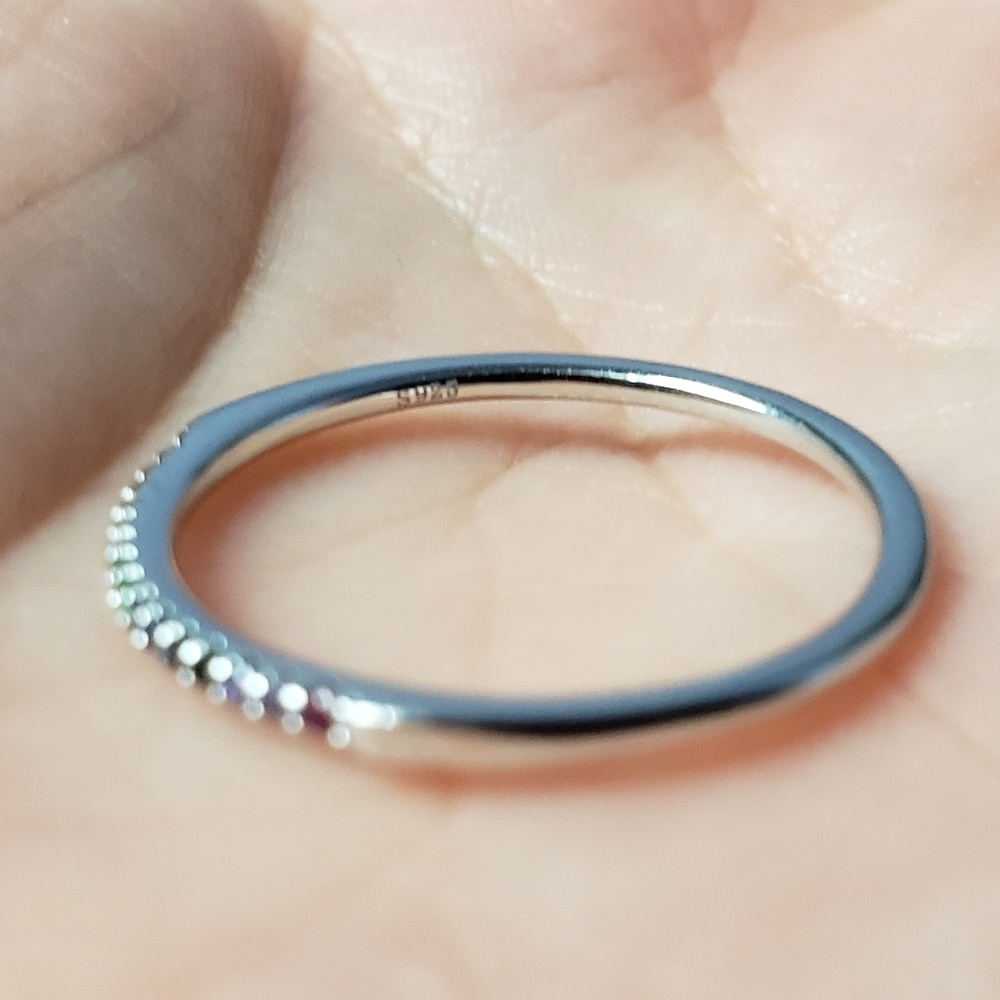 925 Silver 🌈 Rainbow Minimal Band Tiny Stackable - Picture 3 of 8